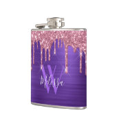 赤面ピンクスパルクルグリッタードリプスモノグラムパープル フラスク (左)