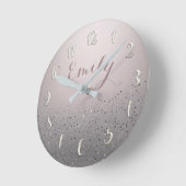 赤面ピンクスパークリルグリッター ラウンド壁時計 (傾斜)