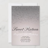 赤面ピンクスパークリーグリッタースウィート16クラウンパーティー 招待状 (正面)