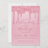 赤面ピンクスパークルグリッタードリップズ任意の年誕生日 招待状 (正面)
