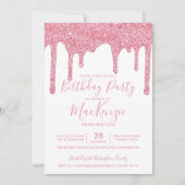 赤面ピンクスパークルグリッタードリップズ任意の年誕生日 招待状 (正面)