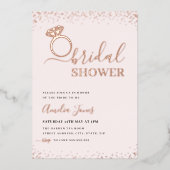 赤面ピンクスパークルリングや輪バラ金ゴールドブライダルシャワー 箔招待状 (正面)