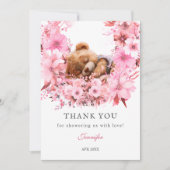 赤面ピンクスリーピングベアベビーシャワー サンキューカード (正面)