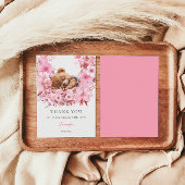 赤面ピンクスリーピングベアベビーシャワー サンキューカード