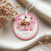 赤面ピンクスリーピングベアベビーブシャワーメッセージカード フェイバータグ