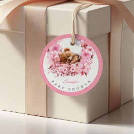 赤面ピンクスリーピングベアベビーブシャワーメッセージカード フェイバータグ