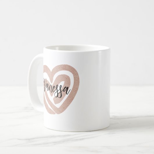 赤面ピンクスワールハート パーソナライズされた コーヒーマグカップ (正面左)