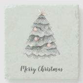 赤面ピンクセージグリーンクリスマスツリー ストーンコースター (正面)