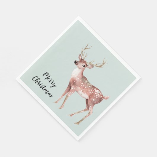赤面ピンクセージグリーンクリスマスディアー スタンダードランチョンナプキン (角)