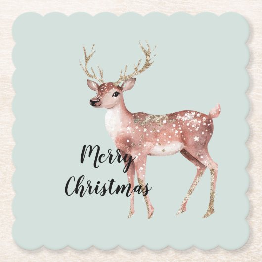 赤面ピンクセージグリーンクリスマスディアー ペーパーコースター (正面)