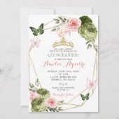 赤面ピンクセージグリーンジオメトリックフローラクインセアニラ 招待状 (正面)