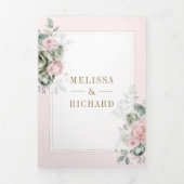 赤面ピンクセージグリーンフローラオールインワン結婚ズ 三つ折り招待状 (カバー)
