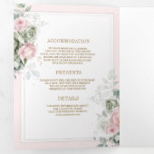 赤面ピンクセージグリーンフローラオールインワン結婚ズ 三つ折り招待状 (内部最初)