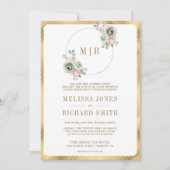 赤面ピンクセージグリーンフローラオールインワン結婚ズ 招待状 (正面)