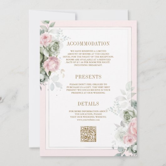 赤面ピンクセージグリーンフローラオールインワン結婚ズ 招待状 (裏面)