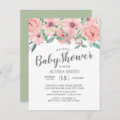 赤面ピンクセージグリーンフローラベビーシャワー 招待状 (正面/裏面)
