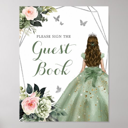 赤面ピンクセージグリーンフローラ15アイノスゲストブック ポスター (正面)