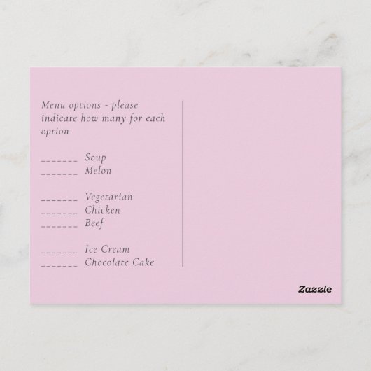 赤面ピンクセージフローラウェディングRSVP予算 ポストカード (裏面)