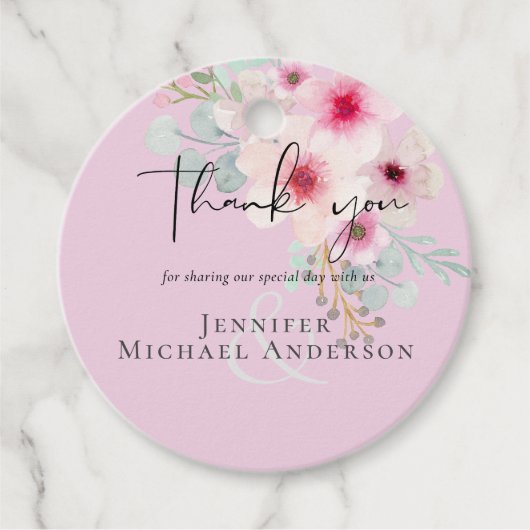 赤面ピンクセージフローラ結婚式の引き出物ギフトラベル フェイバータグ (正面)