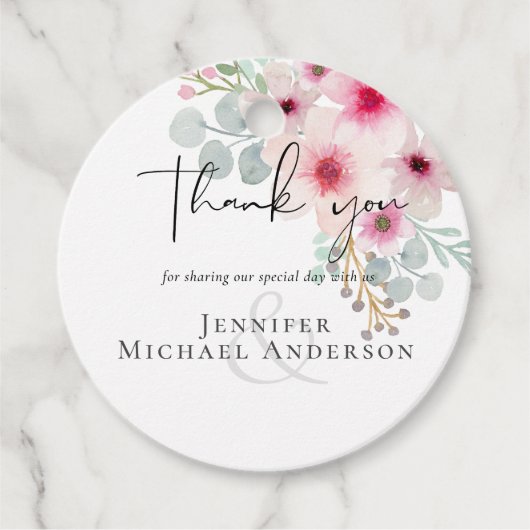 赤面ピンクセージフローラ結婚式の引き出物ギフトラベル フェイバータグ (正面)