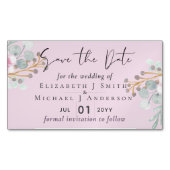 赤面ピンクセージフローラ結婚式の日付を保存 マグネット名刺 (正面)