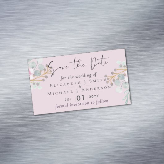 赤面ピンクセージフローラ結婚式の日付を保存 マグネット名刺 (インサイチュ)