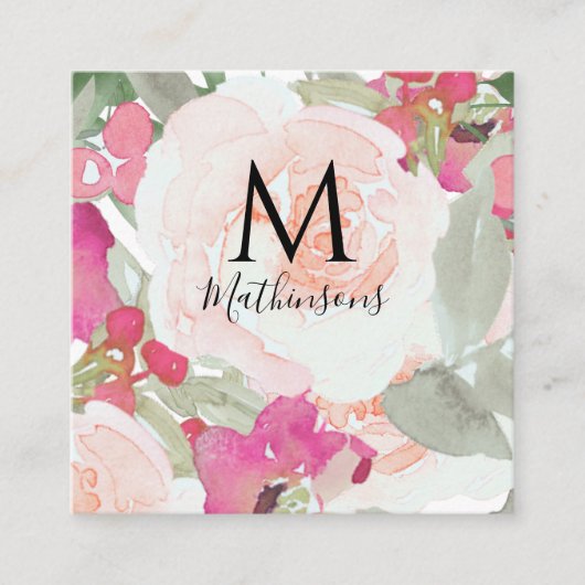 赤面ピンクセージ水の色のフローラ エンクロージャーカード (正面)