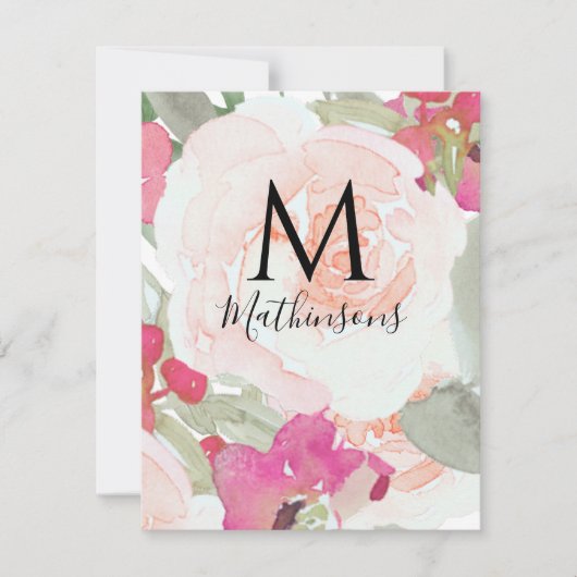 赤面ピンクセージ水の色のフローラ 出欠カード (正面)