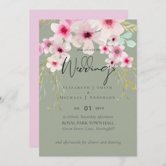 赤面ピンクセージ結婚フローラのスクリプト予算 (正面/裏面)