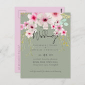 赤面ピンクセージ結婚フローラのスクリプト予算 ポストカード (正面/裏面)