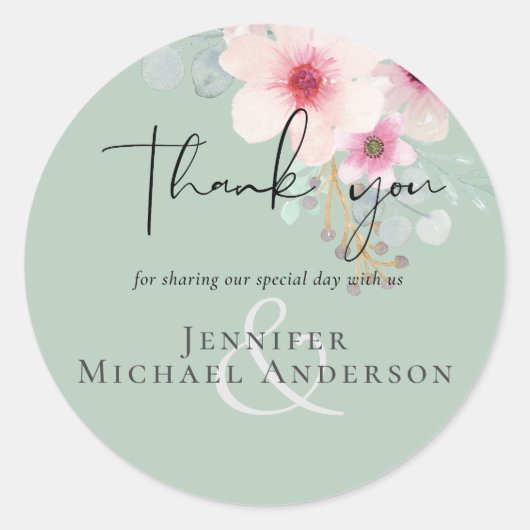 赤面ピンクセージ結婚フローラのスクリプト予算 ラウンドシール (正面)