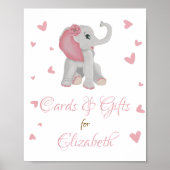 赤面ピンクゾウの贈り物&カードベビーシャワーサイン ポスター (正面)