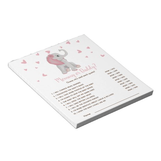 赤面ピンクゾウ推測誰が赤ちゃんシャワーのゲーム ノートパッド (アングル)
