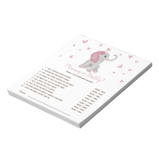 赤面ピンクゾウ推測誰が赤ちゃんシャワーのゲーム ノートパッド (回転)