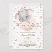 赤面ピンクゾウ赤ちゃんガールシャワー 招待状 (正面)