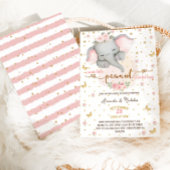 赤面ピンクゾウ赤ちゃんガールシャワー 招待状