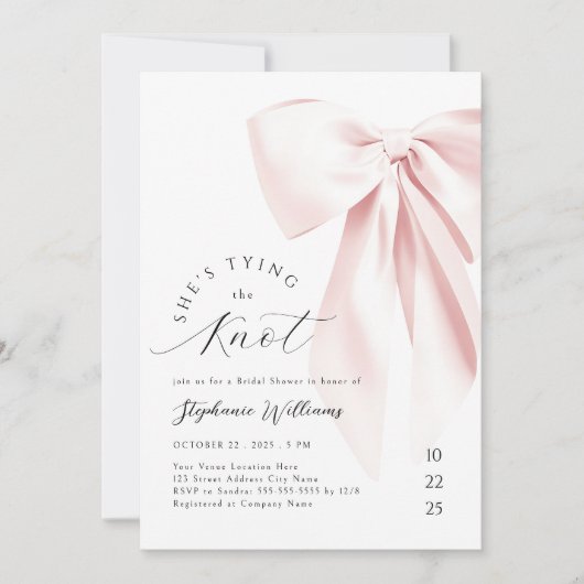 赤面ピンクタイイングザノットブライダルシャワー 招待状 (正面)