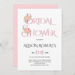 赤面ピンクタイポグラフィピンクローズブライダルシャワー 招待状