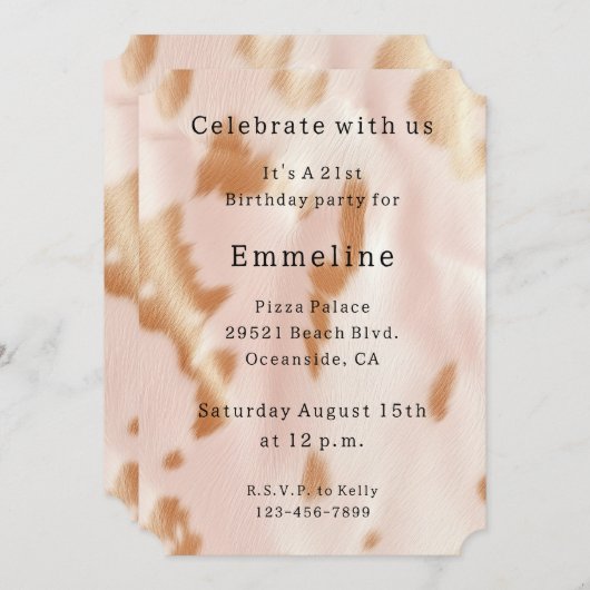 赤面ピンクタンサウスウェストフェイクコーヒド誕生日 招待状 (正面/裏面)