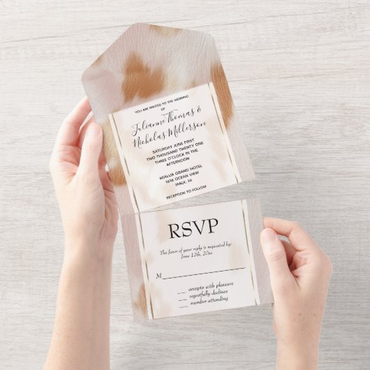 赤面ピンクタンサウスウェストフェイクコーヒ結婚ド オールインワン招待状 (貼ってはがせる)