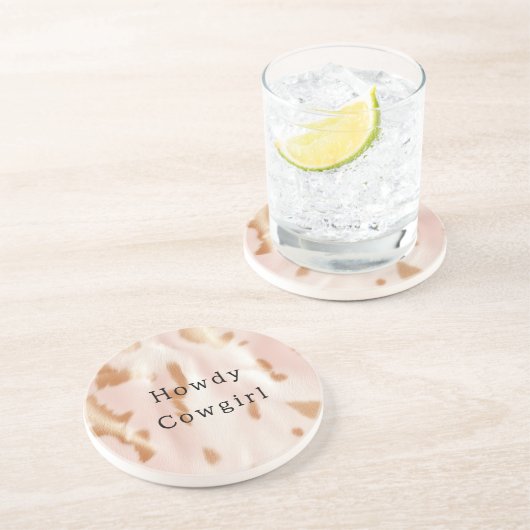 赤面ピンクタンサウスウェストフェイク女性のカーボーイコーヒド コースター (側面)