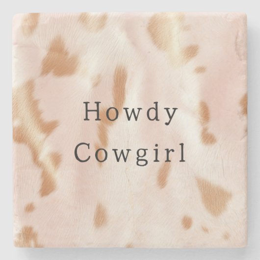 赤面ピンクタンサウスウェストフェイク女性のカーボーイコーヒド ストーンコースター (正面)