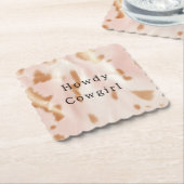 赤面ピンクタンサウスウェストフェイク女性のカーボーイコーヒド ペーパーコースター (アングル)