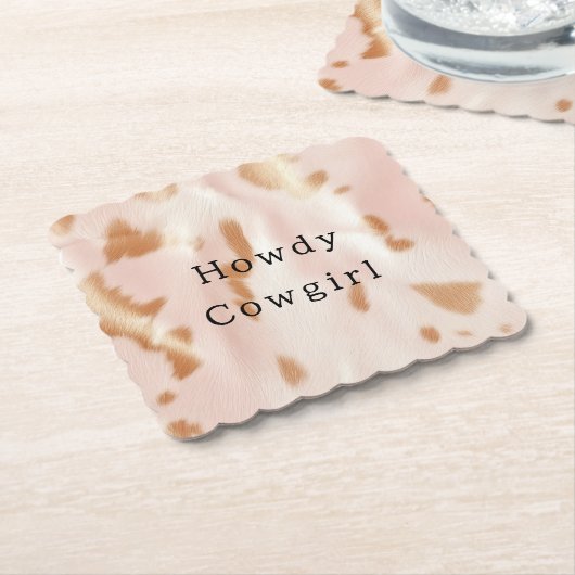 赤面ピンクタンサウスウェストフェイク女性のカーボーイコーヒド ペーパーコースター (アングル)
