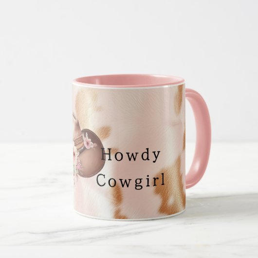 赤面ピンクタンサウスウェスト女性のカーボーイコウィドハット マグカップ (正面右)