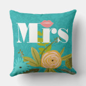 赤面ピンクターコイズチャートリーズダマスウェディング クッション (裏面)