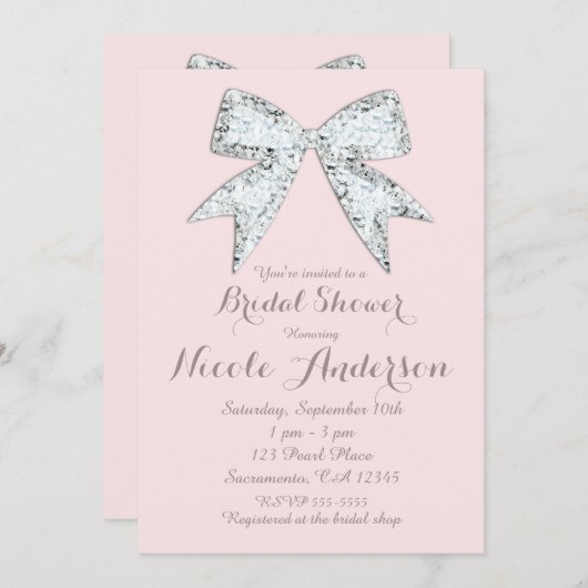 赤面ピンクダイアモンドボーきらきら光るグラムブライダルシャワー 招待状 (正面/裏面)