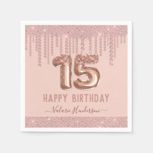 赤面ピンクダイヤモンドドリップスハッピー15誕生日 スタンダードカクテルナプキン