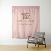 赤面ピンクダイヤモンドドリップスハッピー15誕生日 タペストリー (インサイチュ)