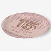 赤面ピンクダイヤモンドドリップスハッピー15誕生日 ペーパープレート (アングル)
